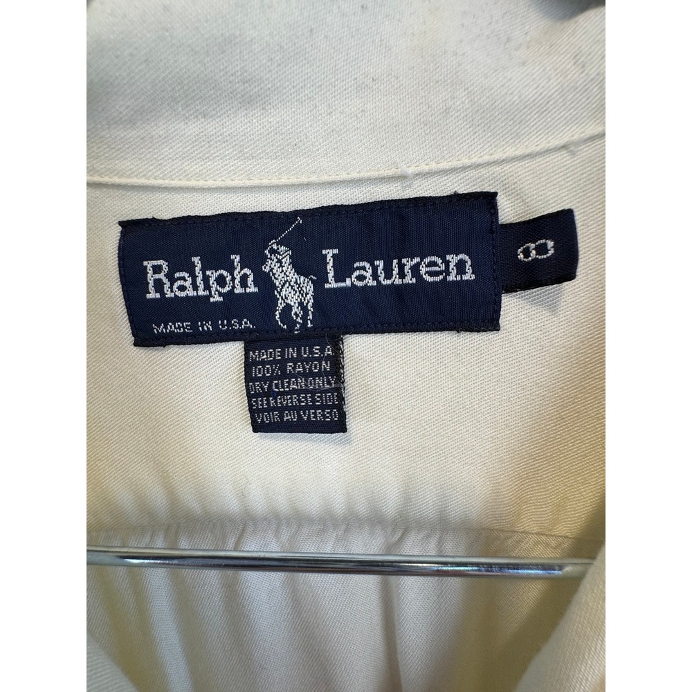 Ralph Lauren Button Down Shirt Ivory Rayon Camp Collar Utility Blouse Vintage 8 - Picture 2 of 8